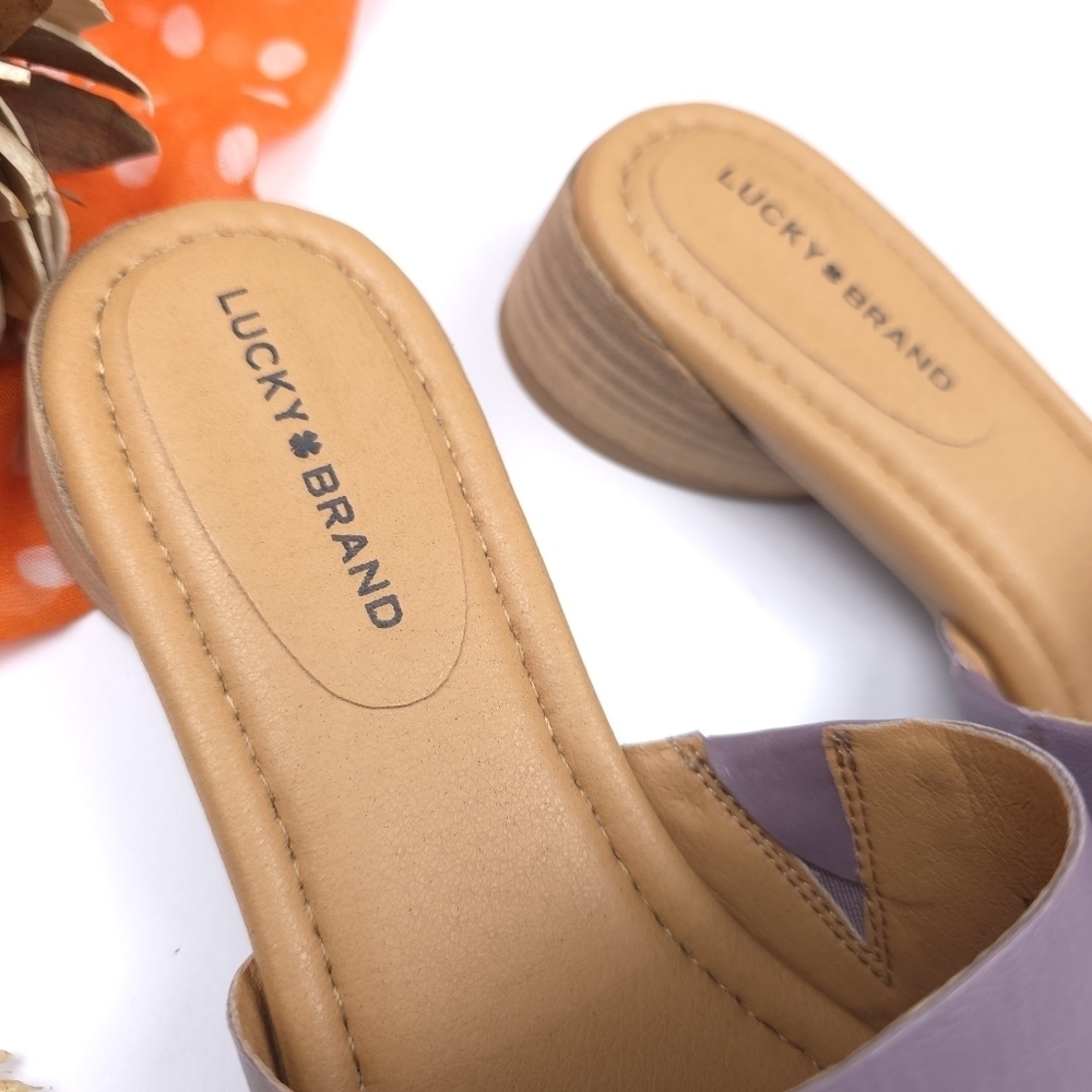 New Lucky Brand Women's Purple Leather Slide Sandals Sz 9m - Picture 4 of 10